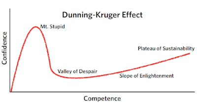 Drawn by the author and adapted from original Dunning-Kruger article, Psychology Today, and several other online depictions of D-K.